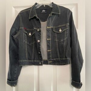 Vintage FUBU Jean Jacket Women’s L Black Cropped Denim Y2K 90s Hip Hop 2000s